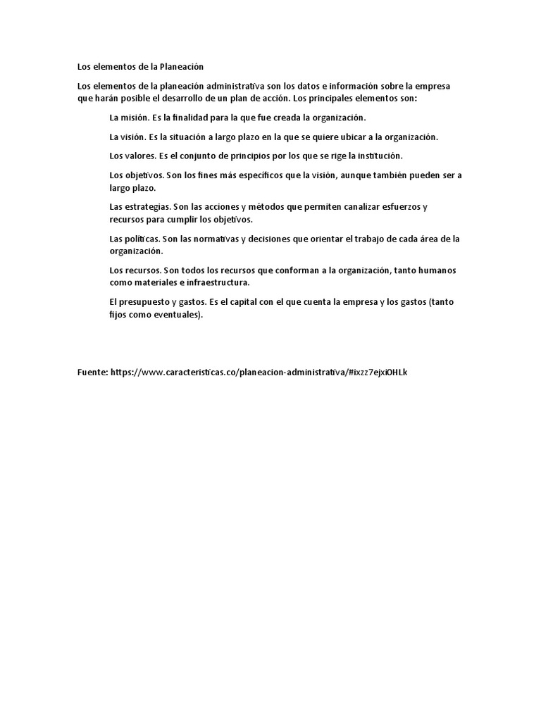 Elementos de la Planeación Administrativa | PDF | Crecimiento personal ...