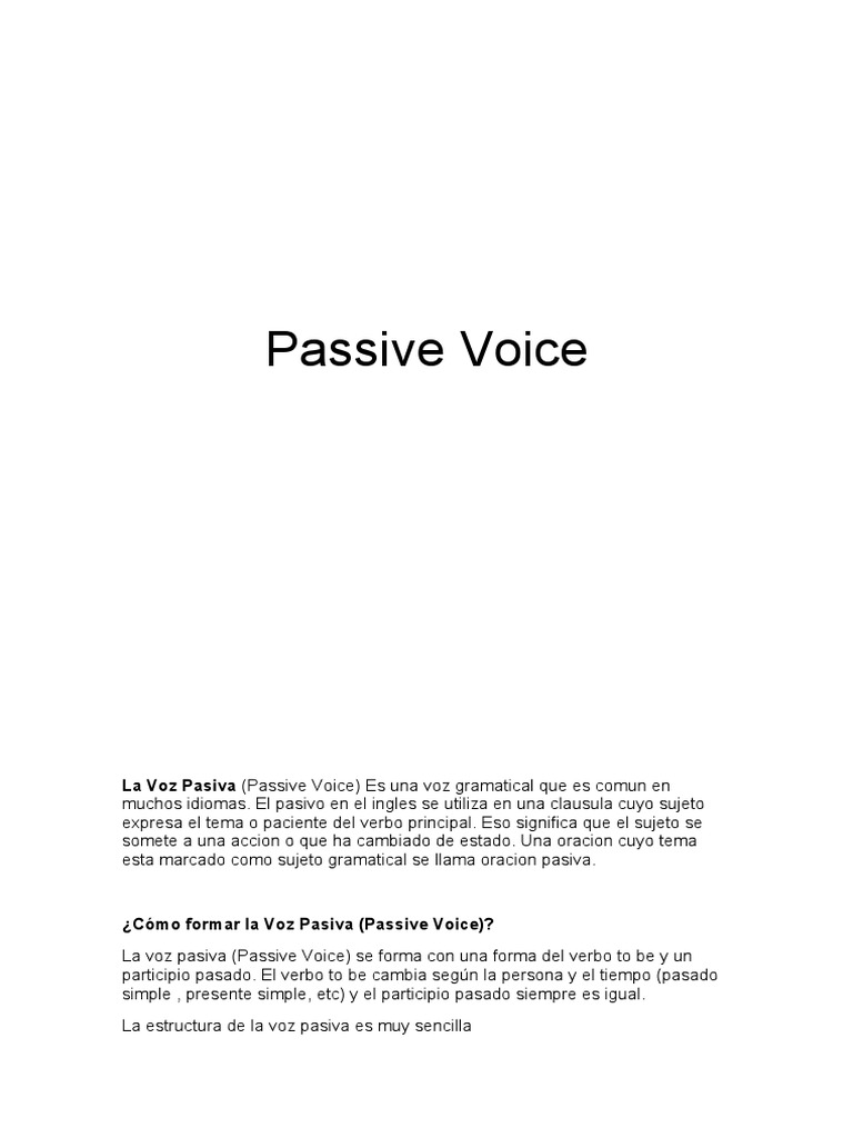 Formación y Uso de la Voz Pasiva | PDF | Verbo | Asunto (gramática)