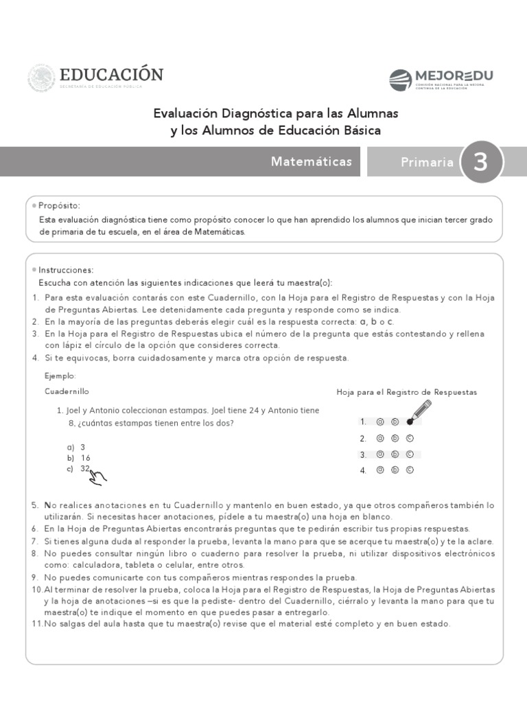 Evaluación Diagnóstica Matemáticas 3° grado | PDF
