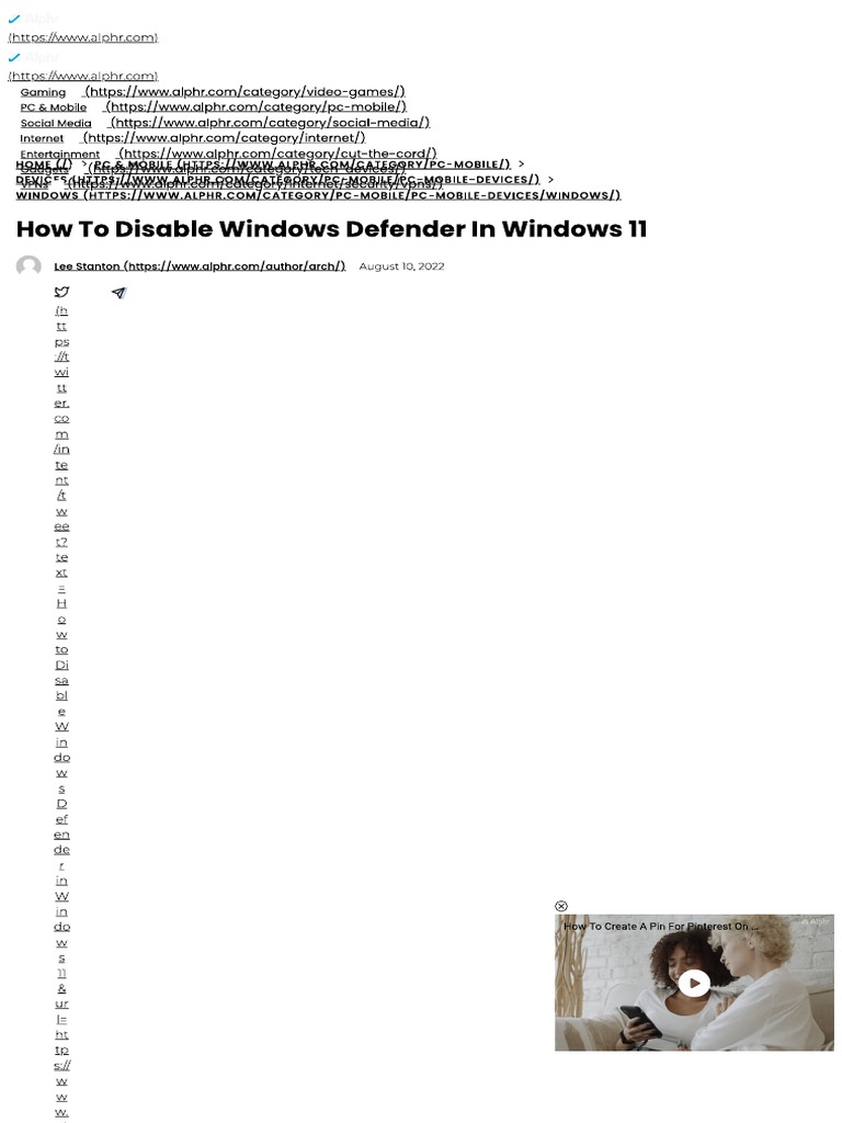 How To Disable Windows Defender in Windows 11 | PDF