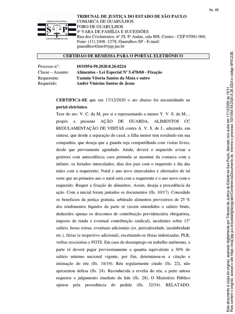 Certidão de Remessa Da Intimação para o Portal Eletrônico Expedida ...