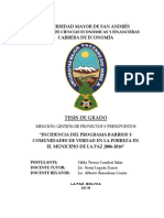 Universidad Mayor de San Andrés Carrera de Economía: Facultad de Ciencias Económicas Y Financieras