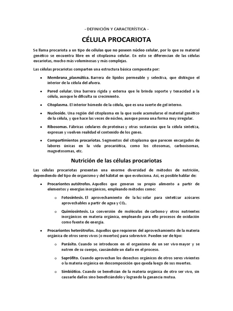 Características de Células Procariotas | PDF | Biología Celular ...