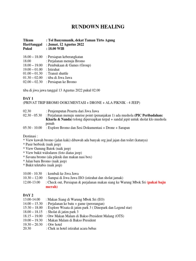 Rundown Healing Trip Bromo 2022 | PDF
