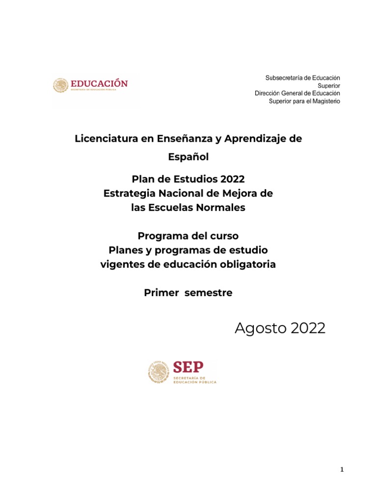 Plan de Estudios 2022: Español | PDF | Plan de estudios | Método de ...