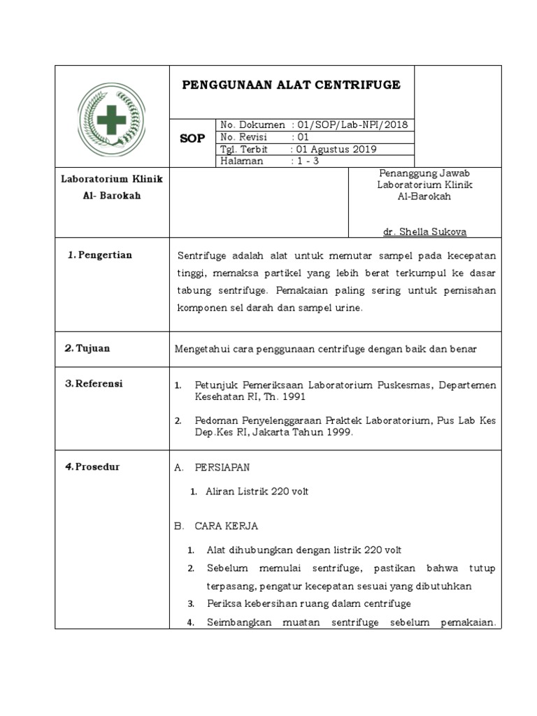 Sop Centrifuge PDF
