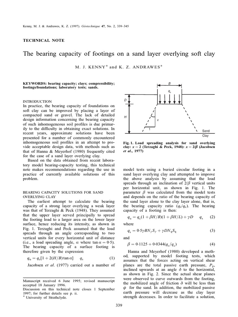 The Bearing Capacity of Footings On A Sand Layer Overlying Soft Clay ...