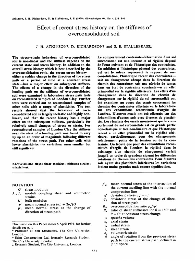 Atkinson - 1990 - Effect of Recent Stress History On The Stiffness of ...