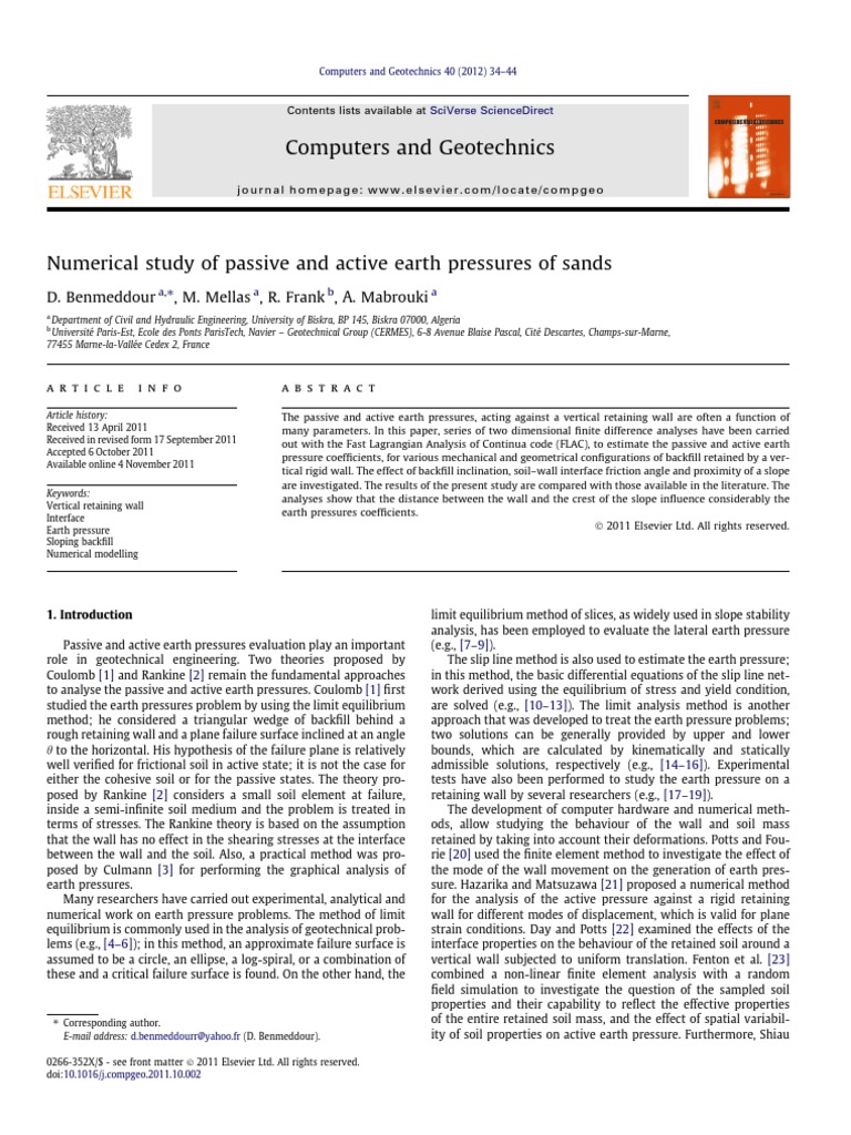 Numerical study of passive and active earth pressures of sands | PDF ...