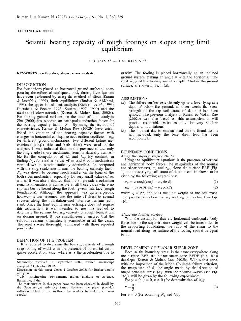 Seismic Bearing Capacity of Rough Footings On Slopes Using Limit