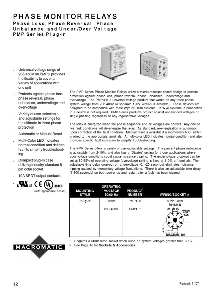 Data Sheet PMR (phase montoring relays) PDF Relay Ac Power Plugs