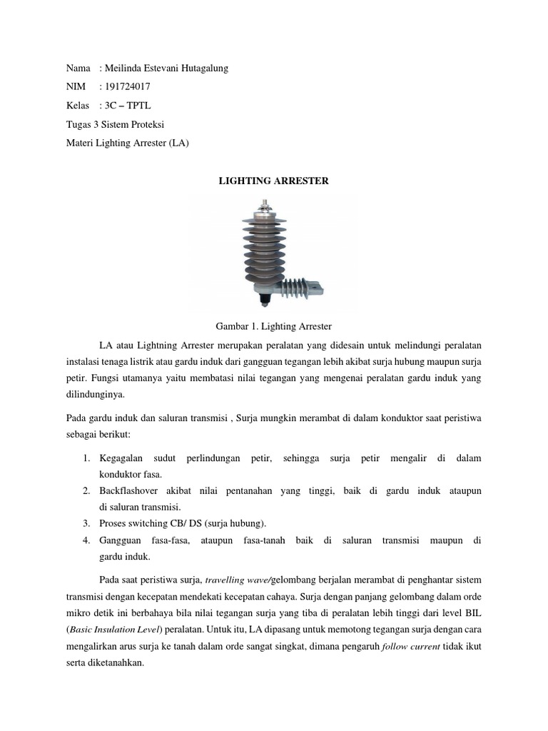 Meilinda Estevani - 191724017 3C - Lighting Arrester (Tugas 3 Sistem