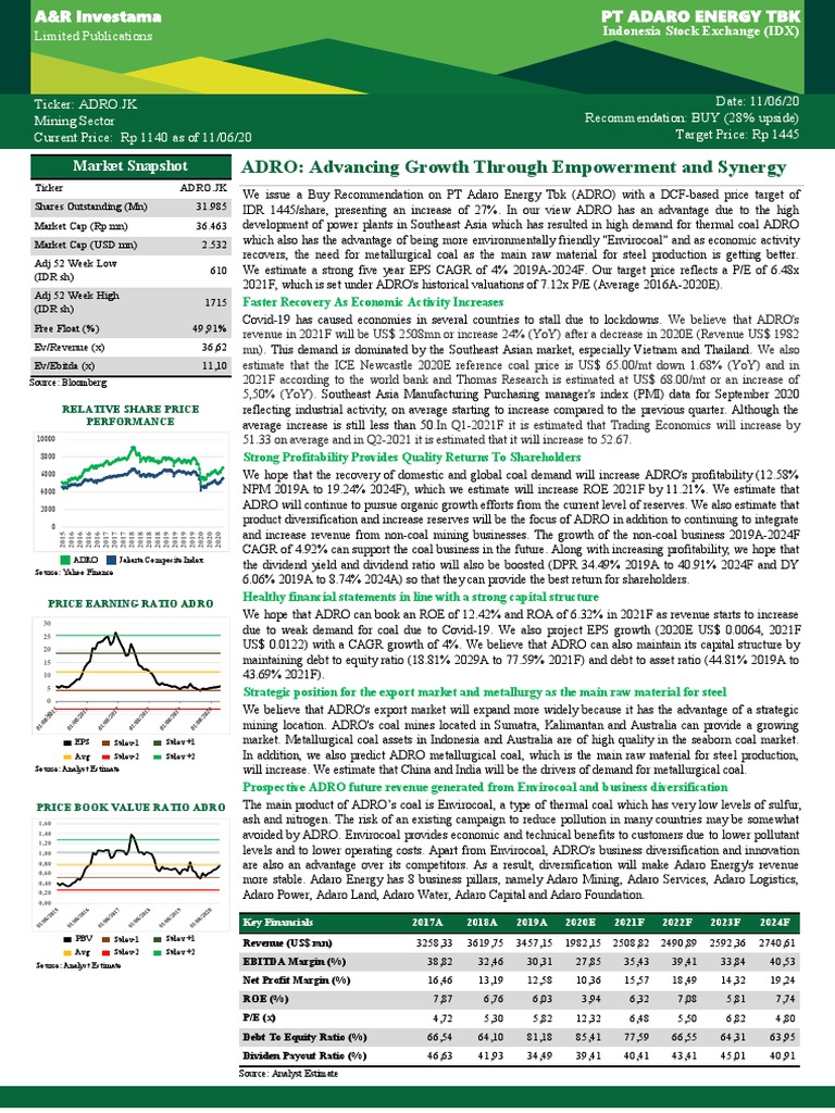 PT Adaro Energy Indonesia TBK (ADRO) | PDF | Valuation (Finance) | Cost ...