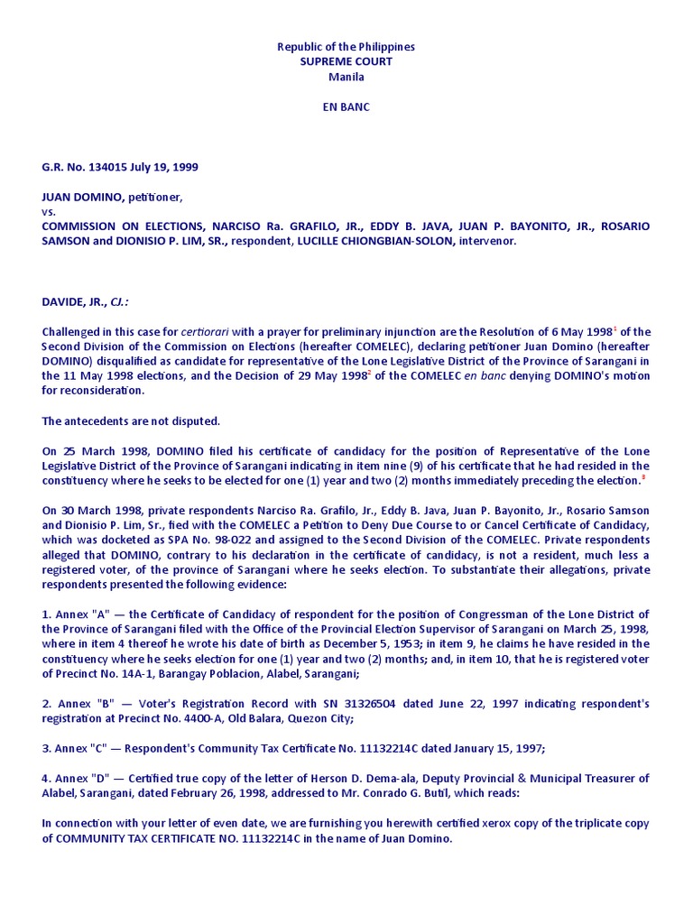 Domino v comelec 310 scra 546 1999 pdf domicile law voting