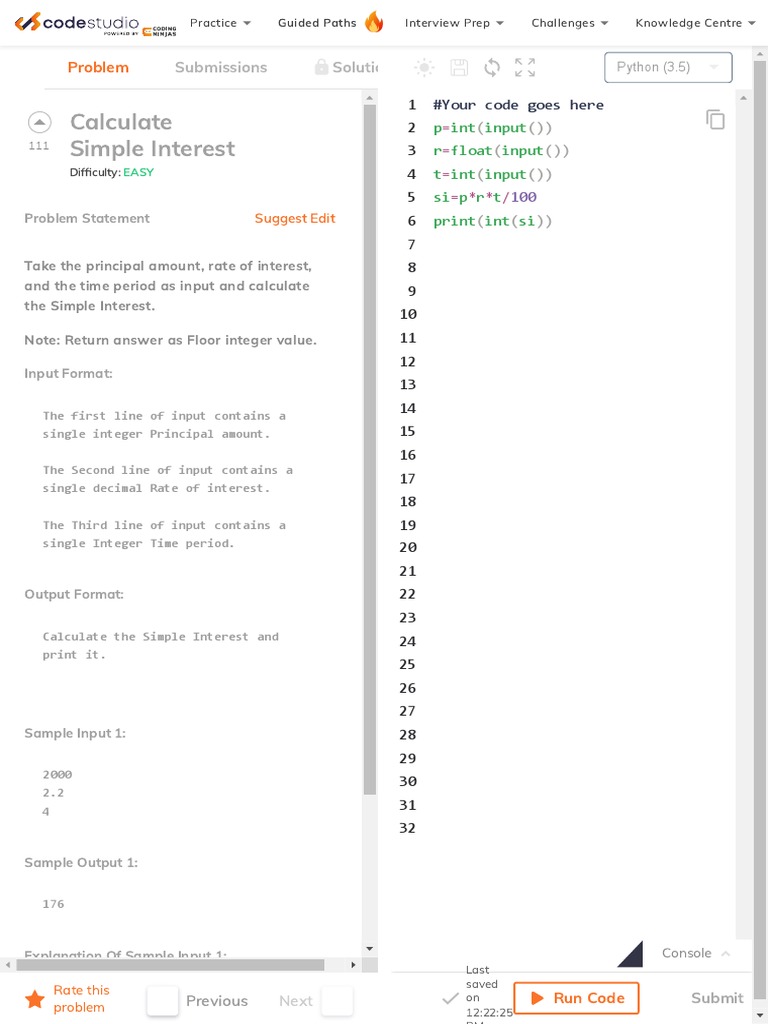 Calculate Simple Interest | PDF | Computer Programming | Computing