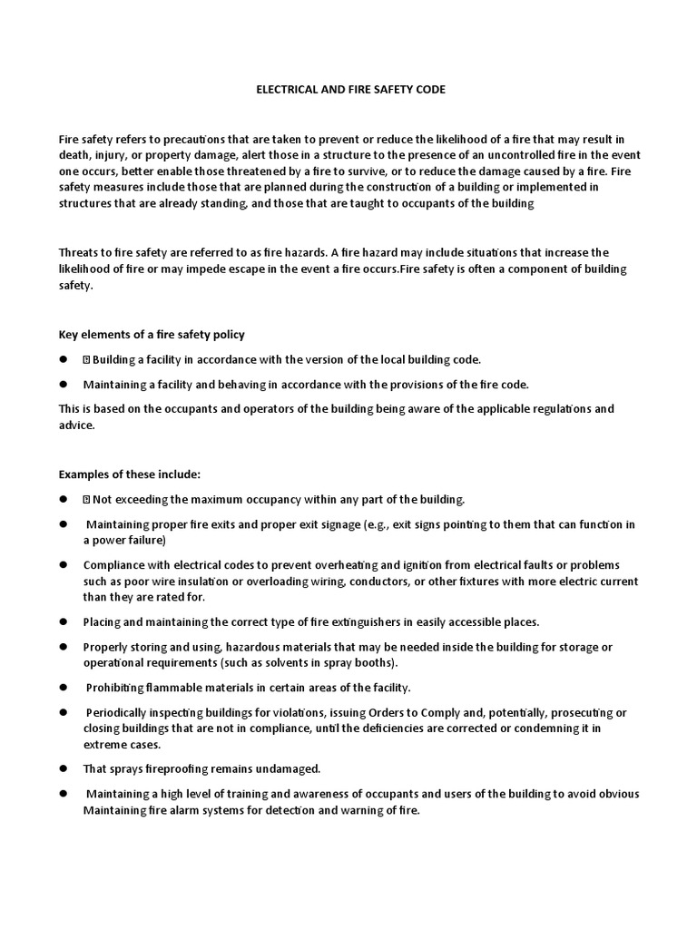 Electrical and Fire Safety Code PDF Fire Safety Safety