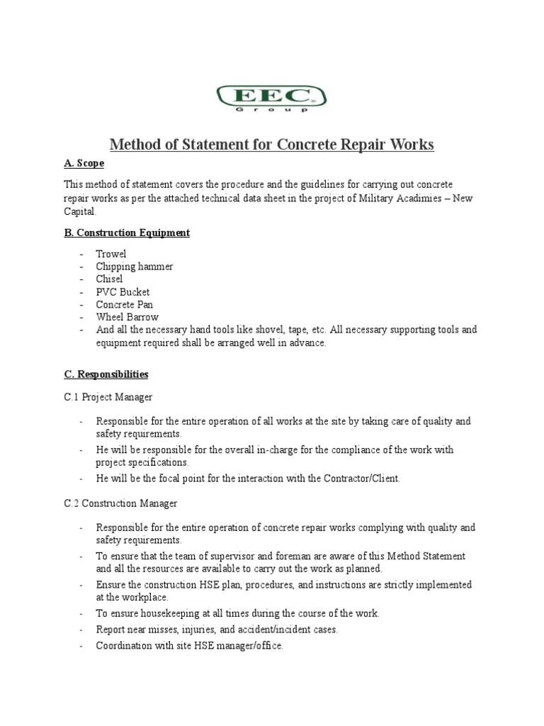 Method of Statement (Concrete Repair) PDF Personal Protective