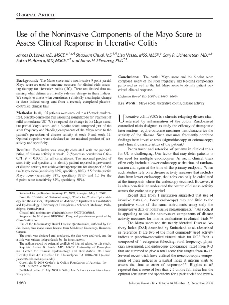 Mayo Score | PDF | Ulcerative Colitis | Clinical Trial
