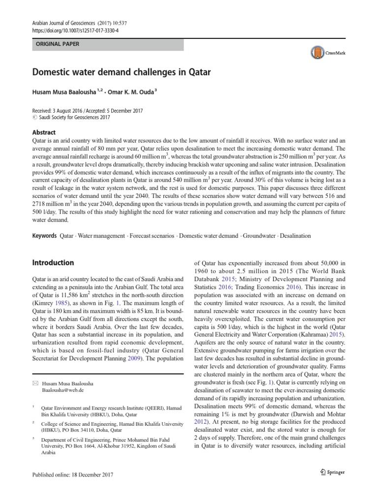 Domestic Water Demand Challenges in Qata | PDF | Groundwater | Water ...