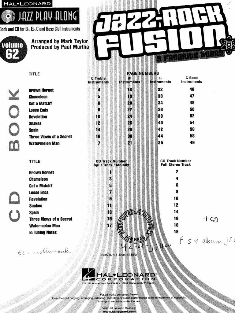 Hal Leonard - Vol.62 - Jazz-Rock Fusion | PDF