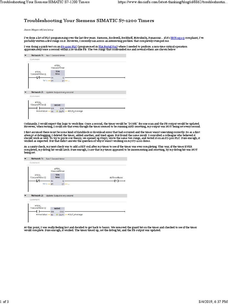 Troubleshooting Your Siemens SIMATIC S7-1200 Timers | PDF ...