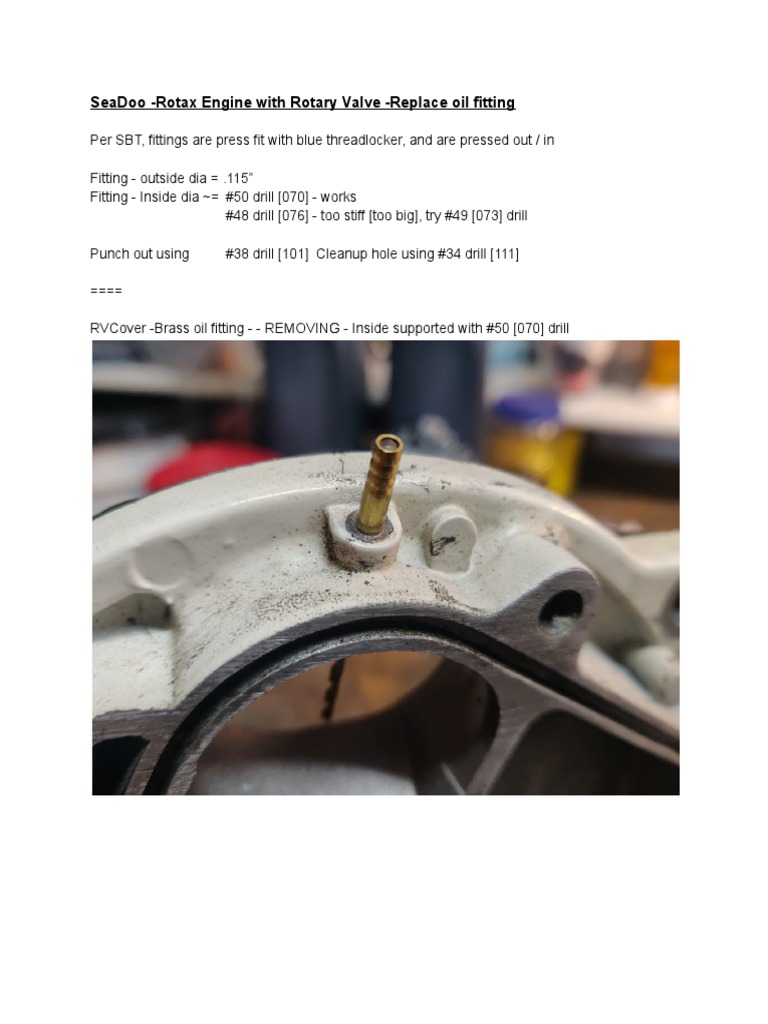 SeaDoo Rotax Engine With Rotary Valve Replace Oil Fitting PDF