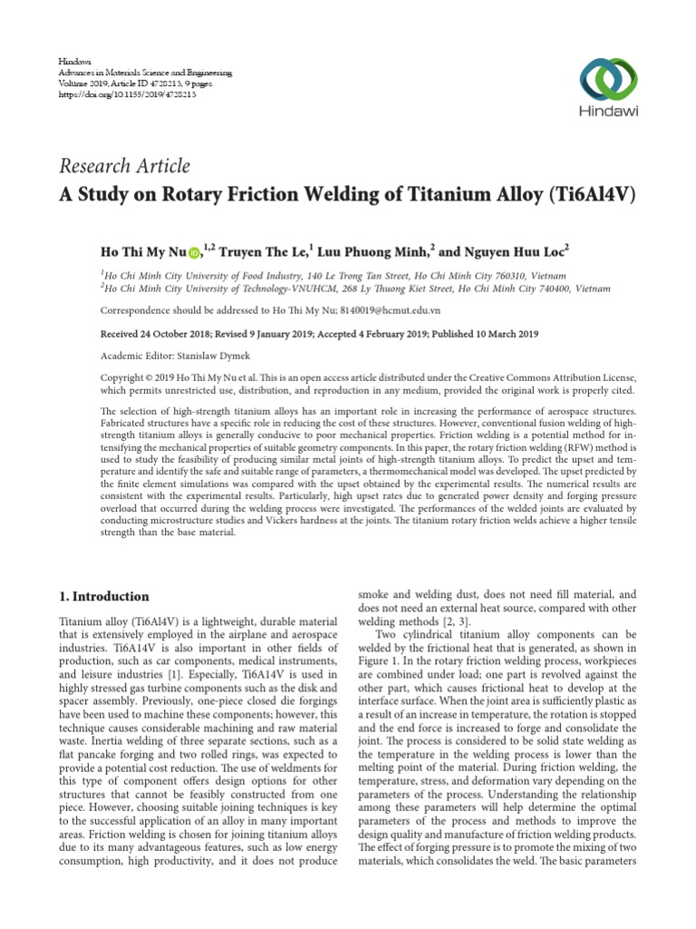 A Study On Rotary Friction Welding of Titanium All | PDF | Construction ...