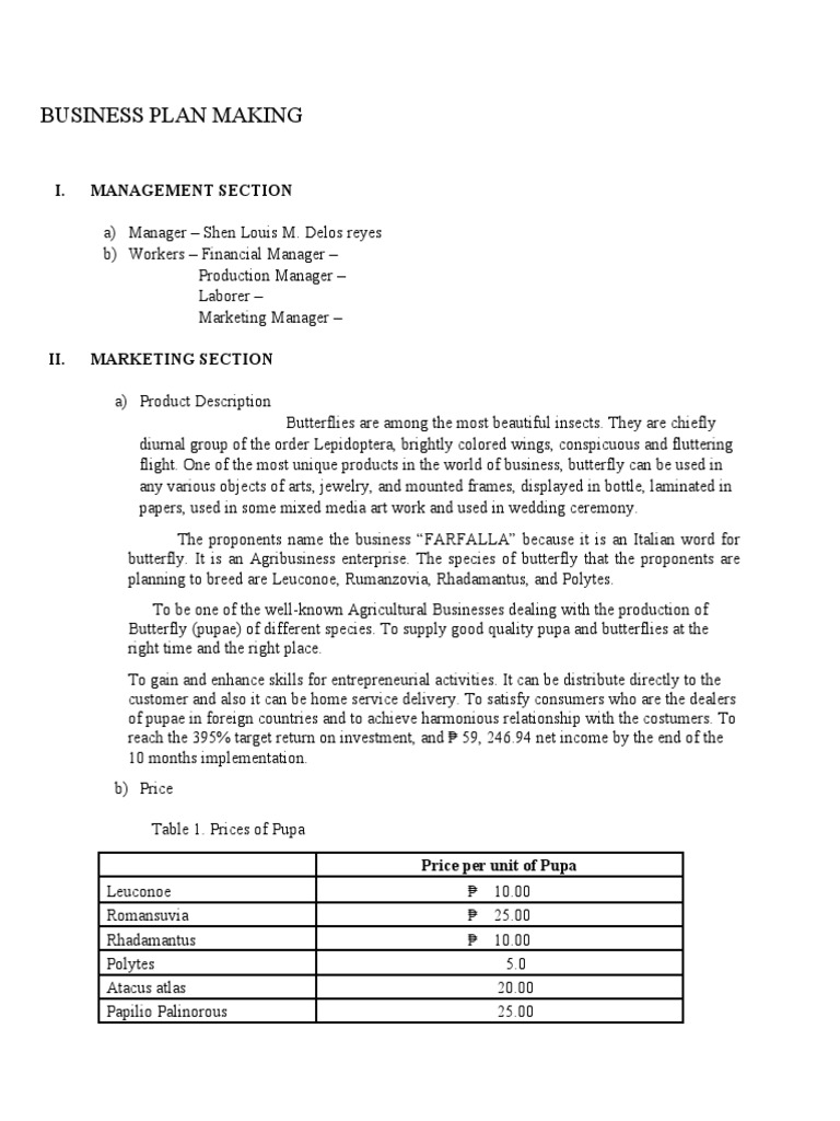 Business Plan Making Download Free PDF Butterfly Agribusiness