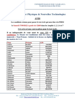 Liste Pour Test ECRIT Master Physique Nouvelles Technologies FSB 2022