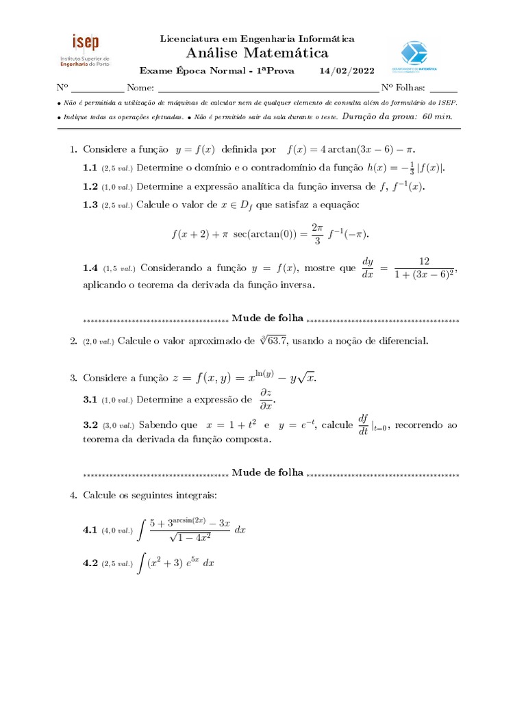 Exame Matemática A | PDF | Função (Matemática) | Integrante