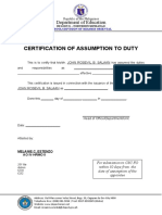 CS Form No. 4 Certification of Assumption To Duty