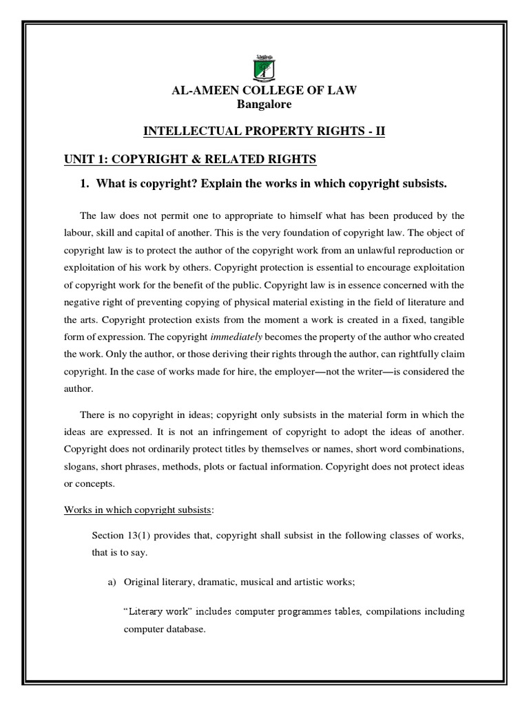 Ipr Ii 3yr Llb Pdf Copyright Fair Dealing
