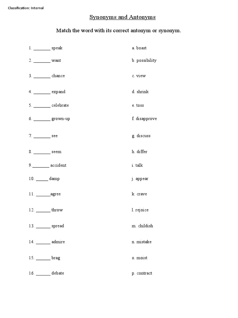 Antonyms and Synonyms Revision | PDF | Language Arts & Discipline