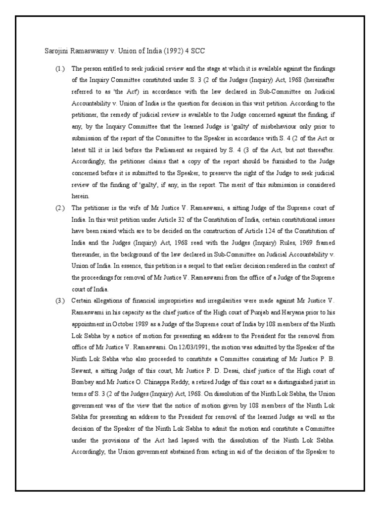 Judicial Review in Ramaswamy Case | PDF | Public Sphere | Courts