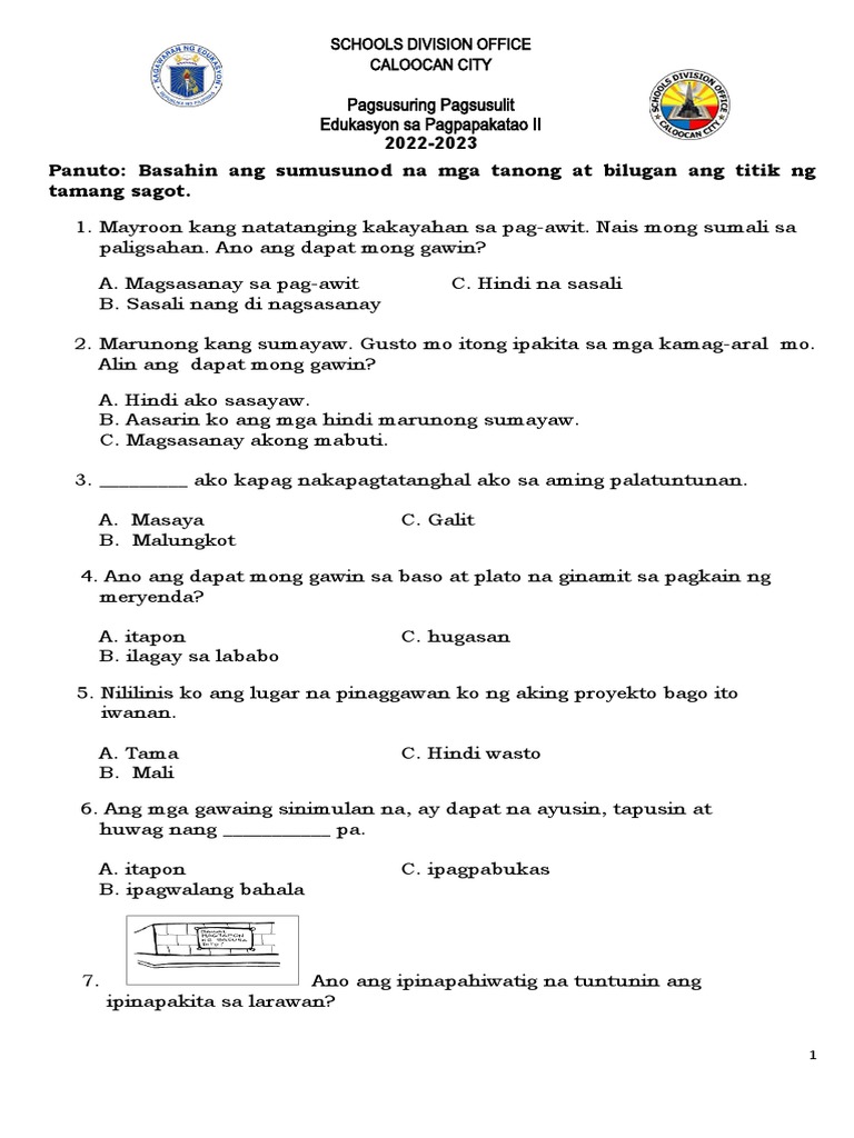 Diagnostic Test in ESP 2 | PDF