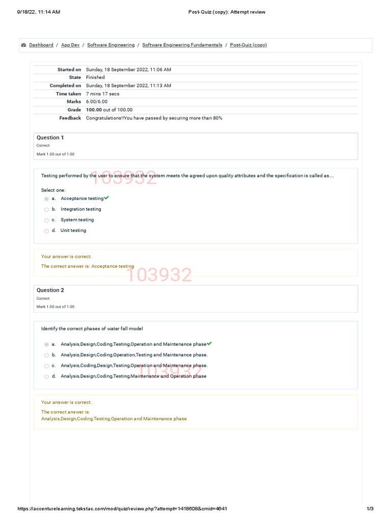 Software Engineering Quiz Review | PDF | Software Testing | Software ...
