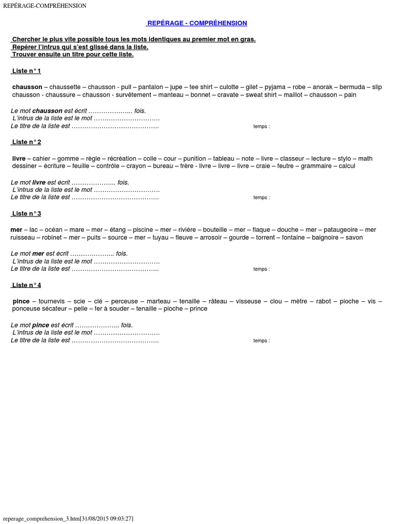 Lect Reperage Comprehension3 | PDF | Vêtements | Outils