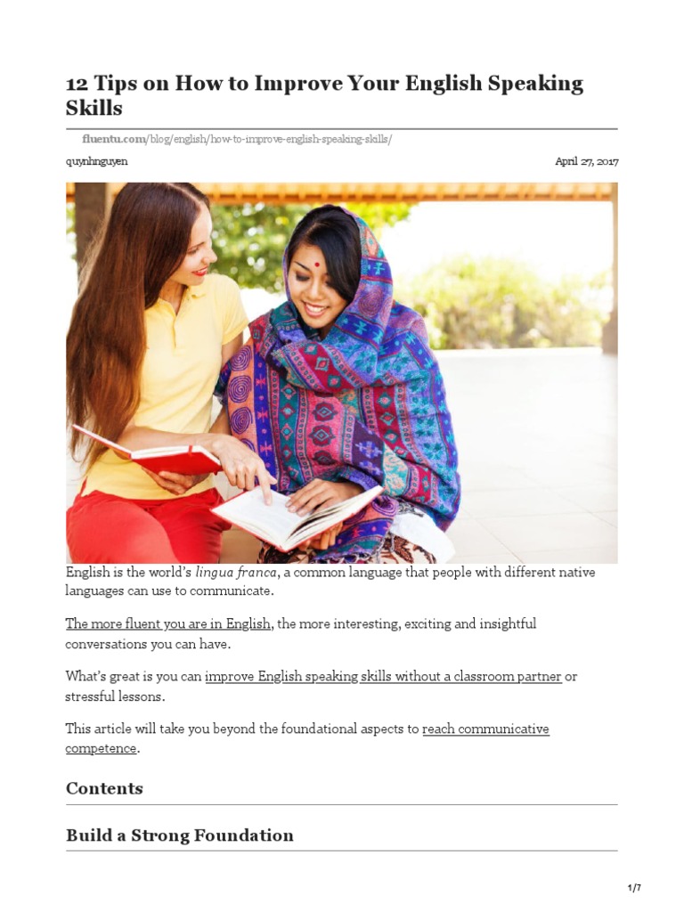How To Improve English Speaking Skills Pdf English Language
