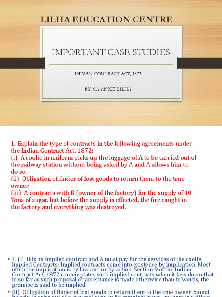 Key Case Studies in Indian Contract Law | PDF | Consideration ...