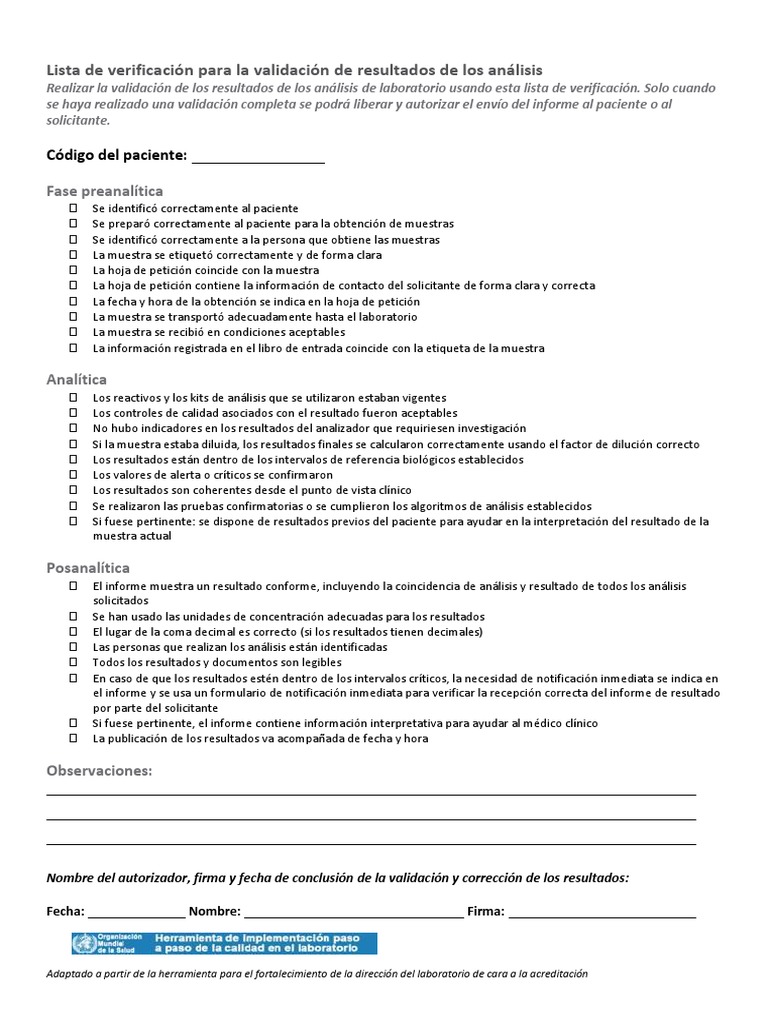 Checklist For Validation of Test Results - ES-ES | PDF | Laboratorios ...