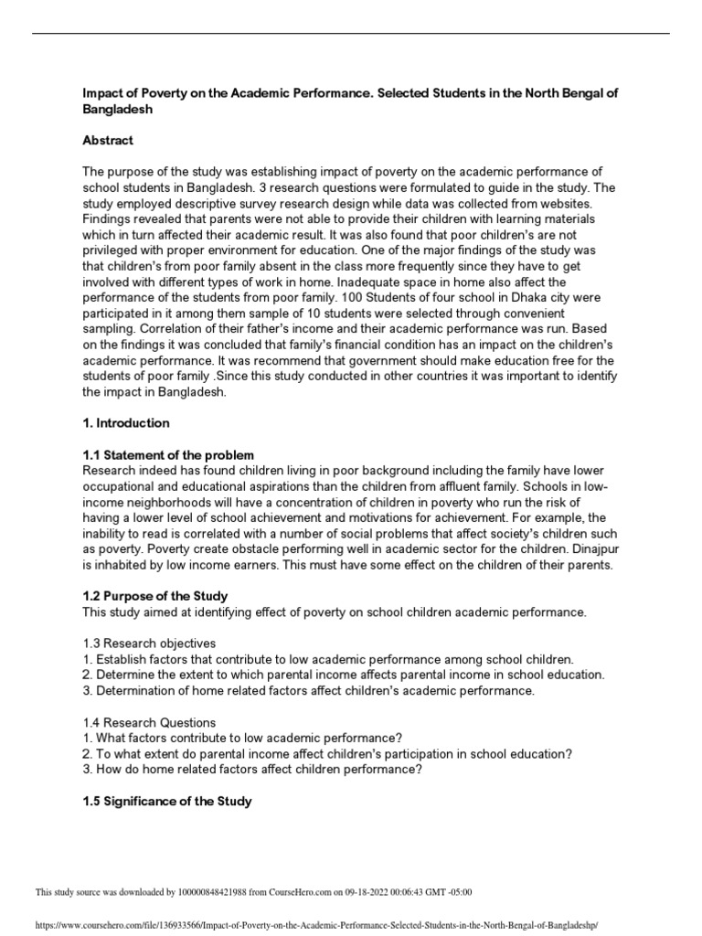 Impact of Poverty On The Academic Performance Selected Students | PDF ...