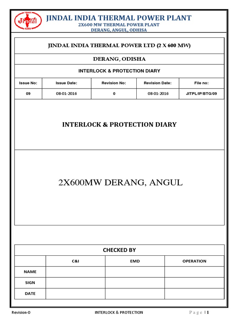 Interlock & Protection Diary: JITPL | PDF | Power Station | Applied And ...