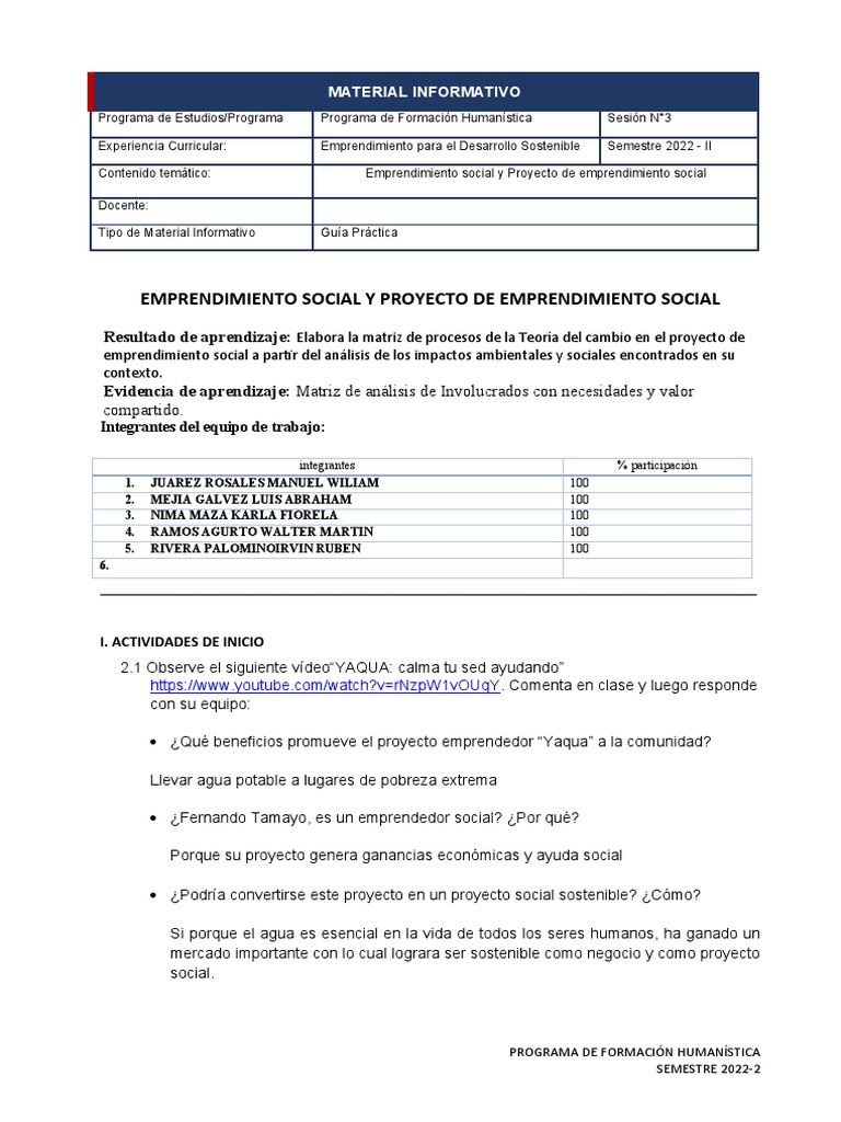 Emprendimiento Social y Desarrollo Sostenible | PDF | Iniciativa ...