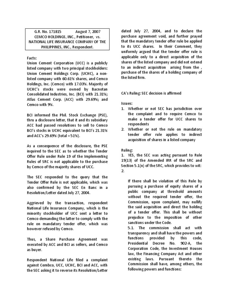 Case 8 CemcoHoldingsvsNationalLifeInsurance PDF Stocks