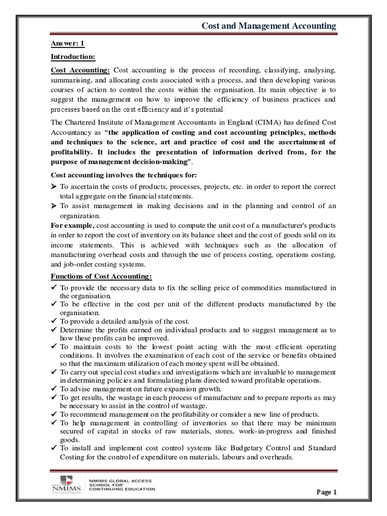 Costing Methods for Effective Management A Comparison of Cost and