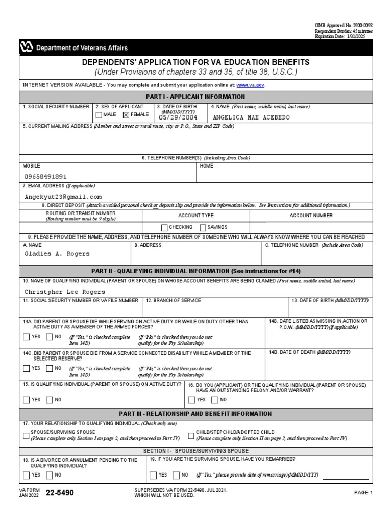 Vba 22 5490 Are | PDF | United States Department Of Veterans Affairs ...