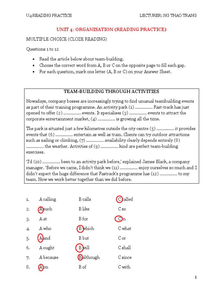 Unit 4 Reading Practice PDF