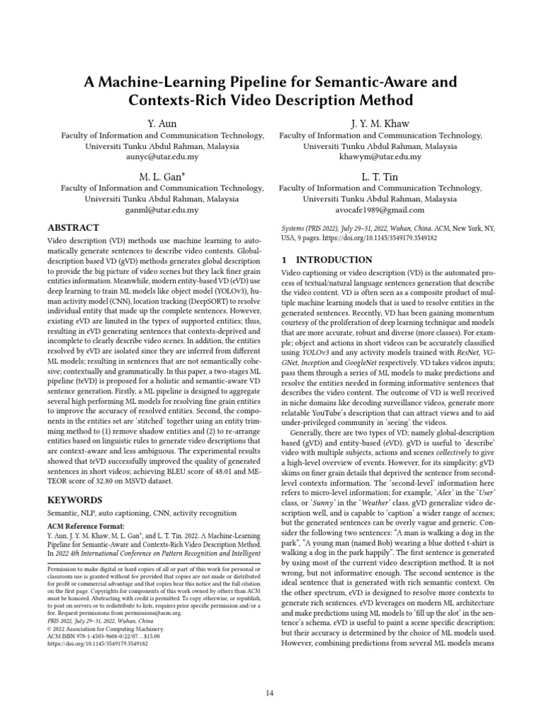 A Machine Learning Pipeline For Semantic Aware and Contexts Rich Video ...