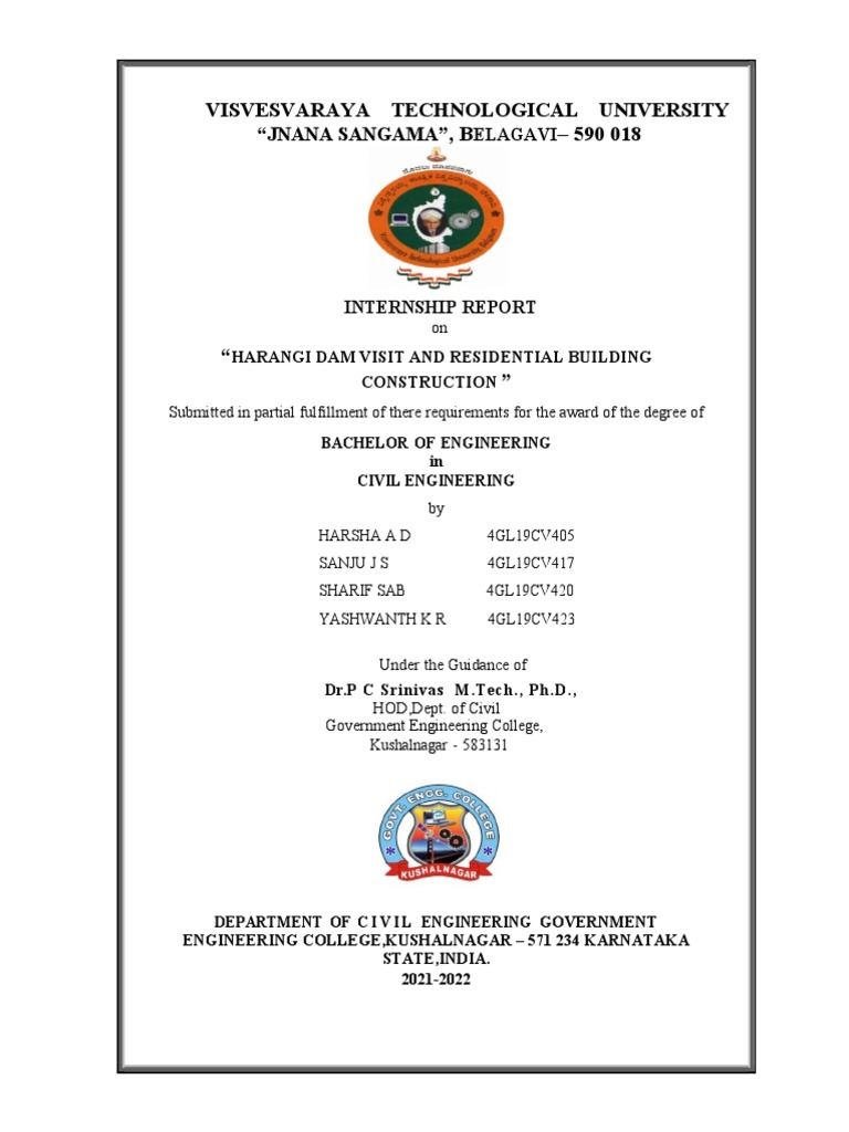 Vtu internship report on harangi dam and residential construction pdf