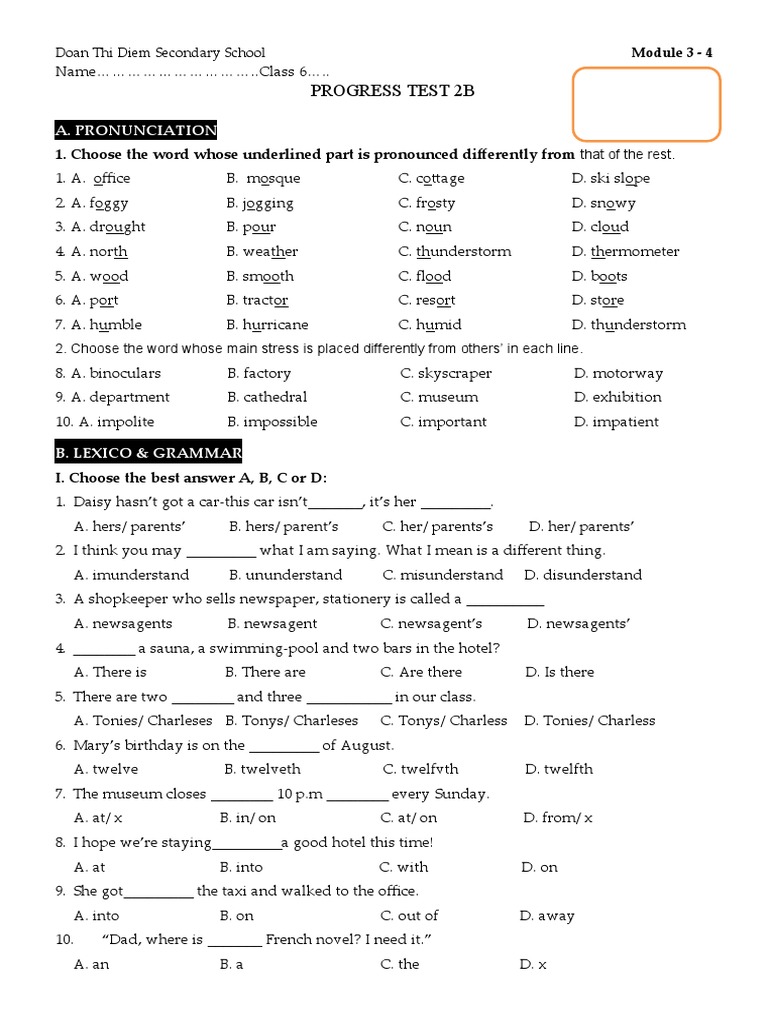 Grade 6 Progress Test 2b Pdf Linguistics